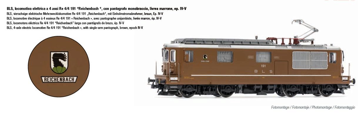 Rivarossi HR2960S BLS E-Lok Re 4/4 191 Reichenbach lange Version  Einholmpanto  ScheibeNr. äder  Ep. IV-V